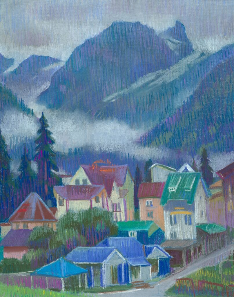 mountain village, and morning clouds